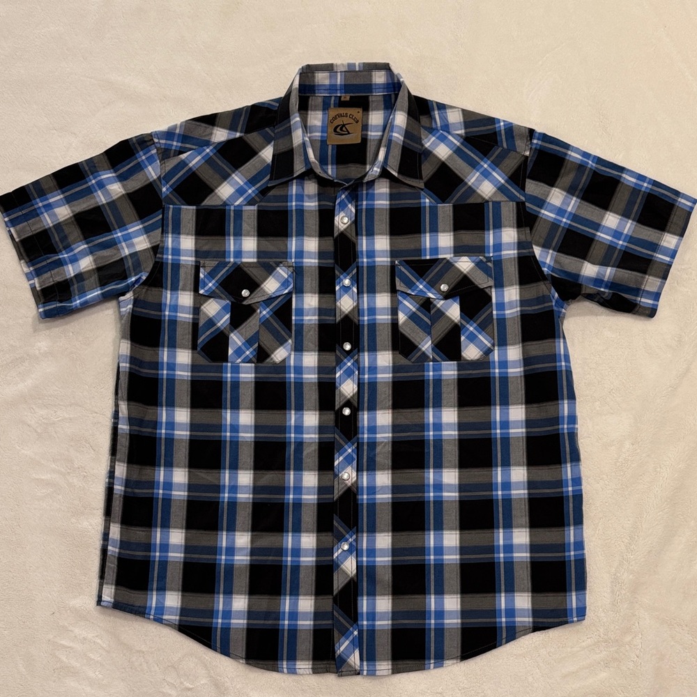 Classic Blue and Black Plaid Men's Shirt